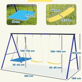 Zestaw Huśtawek AIYAPLAY dla 3 Dzieci, Nośność 120 kg, Huśtawki Ogrodowe, Kolorowe