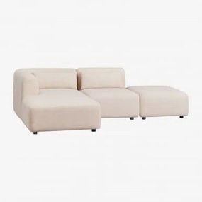 Sofa Modułowy Z Lewym Szezlongiem, 2-częściowy Z Pufem Fogler Tkanina Baranek Boucle Kremowy Beż - Sklum