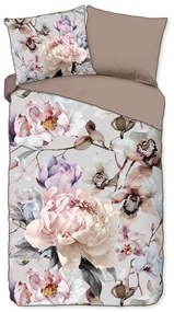 Szara/brązowa pościel jednoosobowa z satyny bawełnianej 140x220 cm Colinda – Descanso