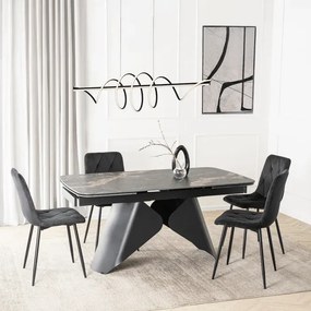 Stół Rozkładany Prostokątny VERONA 160-240 cm Ceramiczny Czarny Marmur/Czarny Loft