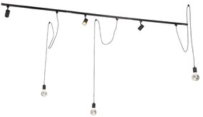 Nowoczesny system szynowy z 3 reflektorami i 3 lampami wiszącymi czarny 1-fazowy - Iconic Cavalux Jeana