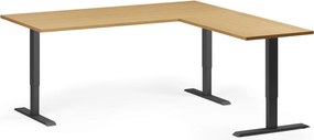 Narożne biurko z regulacją wysokości, 180x180 cm, 3 silniki, L/P, czarna podstawa, buk