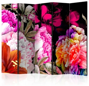 Parawan akustyczny Kwiaty 225x172 cm 5-częściowy czarny ARTGEIST B