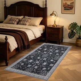 Dywan vintage INKA Floral z Efektem Postarzenia Czarno-Szary 80 cm x 150 cm