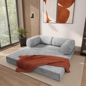 Masseno Sofa piankowa ALVIO z funkcją spania, Kanapa z pianki do salonu, Bezmontażowa, Tkanina sztruksowa – Jasnoszary POSO 55
