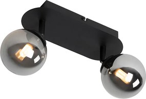Nowoczesny reflektor czarny z przydymionym szkłem 2-światła - Athens