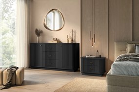 Komoda z szufladami Vesper 160 cm na cokole - czarny / złote uchwyty