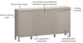 Komoda Dwudrzwiowa z Szufladami SELVIO 183 cm Taupe Ryflowana Nowoczesna