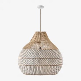 Lampa Sufitowa Wisząca Na Zewnątrz Z Plecionego Rattanu Llaury Naturalny - Biała & Ø70 Cm - ↑70 Cm Llaury - Sklum