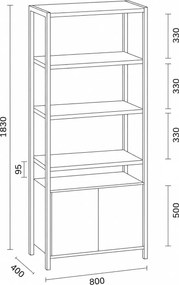 Ścianka półkowa HOME OFFICE z szafką z drzwiczkami, czarna/brzoza