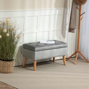 HOMCOM Tapicerowana ławka z miejscem do przechowywania, pokrycie z aksamitu, nogi z drewna, do salonu, sypialni, przedpokoju, 80 x 35 x 40 cm, Szary