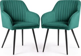 2x Welurowe krzesło tapicerowane z przeszyciami Butelkowa Zieleń FLORENCE Czarne nogi