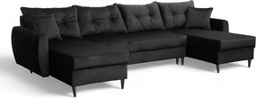 Narożnik z funkcją spania, ROMEO U , tkanina Riviera 100 czarna, wymiary 300 × 156 × 74 cm.