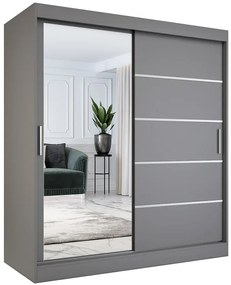 Antracytowa szafa przesuwna z lustrem 180 cm - Ebia 5X