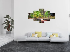 Obraz - Drewniana łódź na kanale, Tajlandia (125x70 cm)