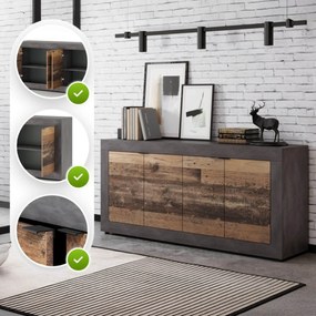 Komoda Czterodrzwiowa BLAGO 180 cm Ciemny Dąb/Czarny Loft