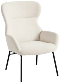 HOMCOM Nowoczesny fotel tapicerowany w stylu uszaka, wysokie oparcie, grube wykończenie, nogi stalowe, kremowy