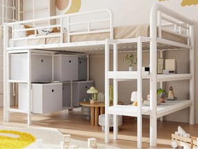 Łóżko dziecięce 90x200cm - z drabiną - z półkami - z przegródkami do przechowywania - Biały (materac nie jest wliczony w cenę)