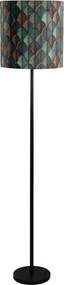 Lampa podłogowa czarna z aksamitnym abażurem w designie liści i złotym wnętrzem - Simplo