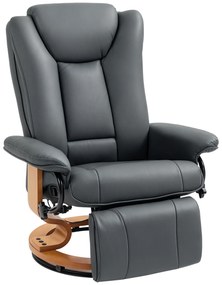 HOMCOM Fotel relaksacyjny z funkcją leżenia, obrotowy, do 150 kg, pokrycie z ekoskóry, stalowy stelaż, ciemnoszary