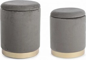 Zestaw 2 szarych puf do przechowywania z efektem aksamitu - POLINA