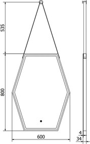 Mexen Orla lustro łazienkowe podświetlane 60 x 80 cm, LED 6000K, antypara, rama czarna - 9815-060-080-611-70