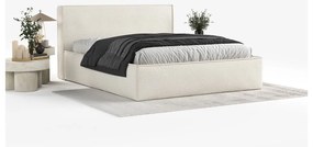 Kremowe tapicerowane łóżko dwuosobowe ze schowkiem i stelażem 200x200 cm Lounge L – Maison de Rêve