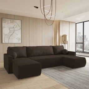 Masseno Narożnik TESSUN z funkcją spania i pojemnikiem na pościel Narozniki U, Rozkładana sofa - Brązowy, POSO 06 + KRONOS 06