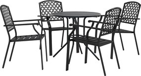 Zestaw 5 składanych krzeseł ogrodowych z powlekanym proszkowo staliem, kolor antracytowy