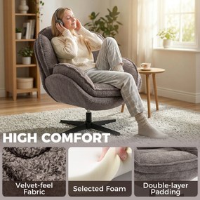HOMCOM Nowoczesny fotel typu wingback, welurowy fotel z podłokietnikami, czteroramienna podstawa, sprężyny S, funkcja obrotu 360°, szary | Aosom PL