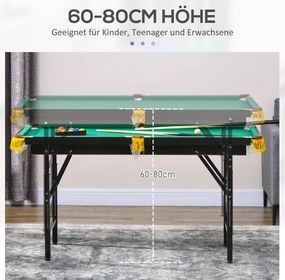 SPORTNOW Stół bilardowy 2w1, stół do tenisa stołowego, z akcesoriami, 140x63x80cm, Niebieski/Zielony