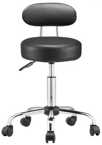 Taboretka na kółkach z oparciem ROLAND, Ø35cm, czarna Casaria