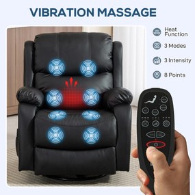 HOMCOM Fotel masujący, funkcja ogrzewania i leżenia, ekoskóra, do 150 kg, 97x92x104cm, Czarny | Aosom PL