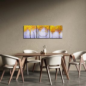 Obraz żółtych drzew (z zegarem) (90x30 cm)