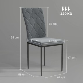 HOMCOM Zestaw 4 nowoczesnych krzeseł do jadalni w aksamitnym wykończeniu z metalowymi nogami, dla jadalni, sypialni, kuchni, Szary