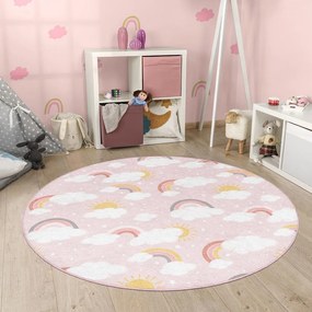 Różowy dywan dziecięcy odpowiedni do prania ø100 cm Rainbow World – Mila Home
