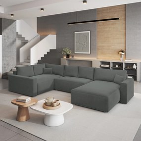 Masseno Narożnik VELAMI z funkcją spania i pojemnikiem na pościel Narozniki U, Rozkładana sofa - Szary, MONOLITH 85