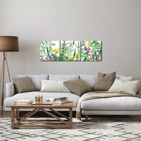 Obraz - Malowane kwiaty łąkowe (z zegarem) (90x30 cm)