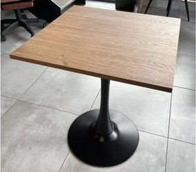 Nowoczesny stół Birma 60x60 cm do kuchni, jadalni i salonu z blatem laminowanym w kolorze drewna dębowego i metalowa czarną nogą