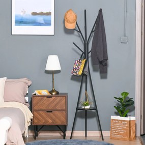 Homcom® Stojak Na Ubrania Do Garderoby Przedpokoju Metalowy Czarny