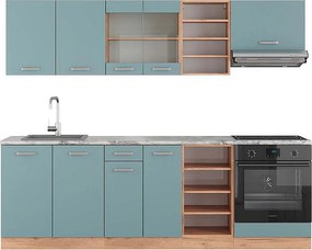 Zabudowa kuchenna niebiesko-szary/złoty dąb 240x60x81.6 r-line