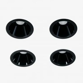Pack 4 Wbudowanych Downlightów Led Z Okrągłymi Ramkami Ø7 Cm Do Użytku Zewnętrznego, Wykonanych Z Aluminium Luisiana Czarna & 8 W & 23º & Białe Zimne
