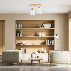 Biała lampa sufitowa, dwupunktowy spot CL-DWE30x7BU-WE z drewna E27