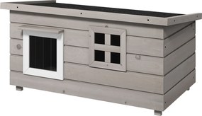 PawHut dom kot chata dla kota z asfaltowym oknem dachowym odporne na zimę drewno jodłowe szare