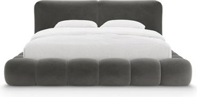 Ciemnoszare tapicerowane łóżko dwuosobowe ze schowkiem ze stelażem 200x200 cm Solange – Micadoni