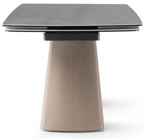 Elegancki stół z szarym ceramicznym blatem na hartowanym szkle. Rozmiary 160 (240) x 90 cm. Metalowa podstawa ze stali szczotkowanej nadaje mu nowoczesny charakter i wyjątkową trwałość.