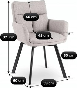 Krzesło Tapicerowane Obrotowe do Salonu CORTADO Szare Nowoczesne