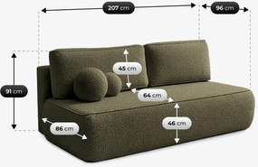 Sofa z Funkcją Spania ARVETO Oliwkowa Boucle Nowoczesna