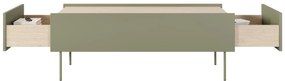 Stolik kawowy Desin 120 cm z szufladami i metalowymi nogami - oliwka / dąb nagano
