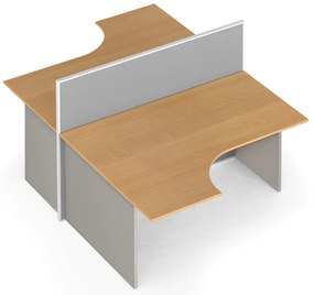 Zestaw parawanów biurowych ze stołem ergonomicznym PRIMO, tekstylny, 2 miejsca, buk